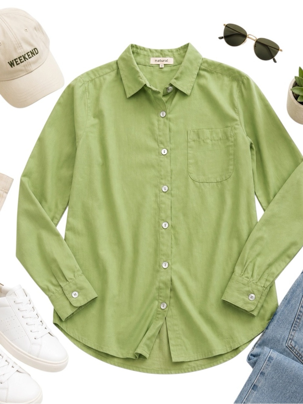TravelSmith Lime Green Button Up Shirt Womens Medium Travel Casual Lightweight